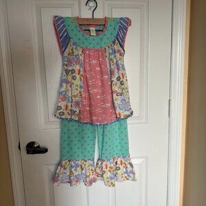 Matilda Jane Girls Size 8 Pajama Set Ruffle Pants Flutter Sleeve Top Swan Fairy